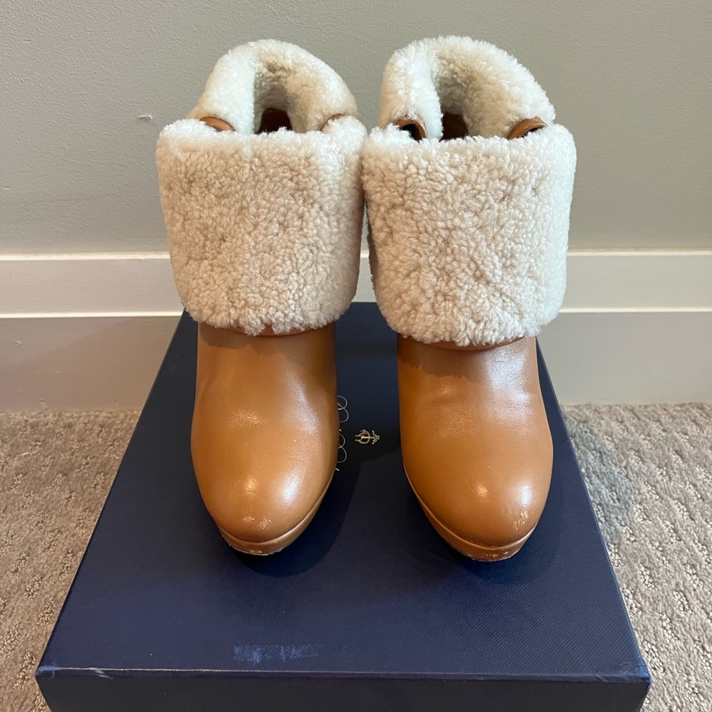 Brooks Brothers Dark Beige Faux Fur Heeled Booties
